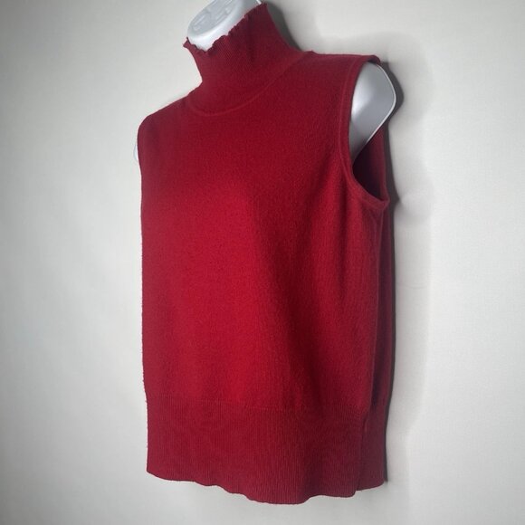 St John Red Cashmere Sweater Top Size S Sleeveless Ruffled Mock Neck Fall 2010 - Picture 7 of 10